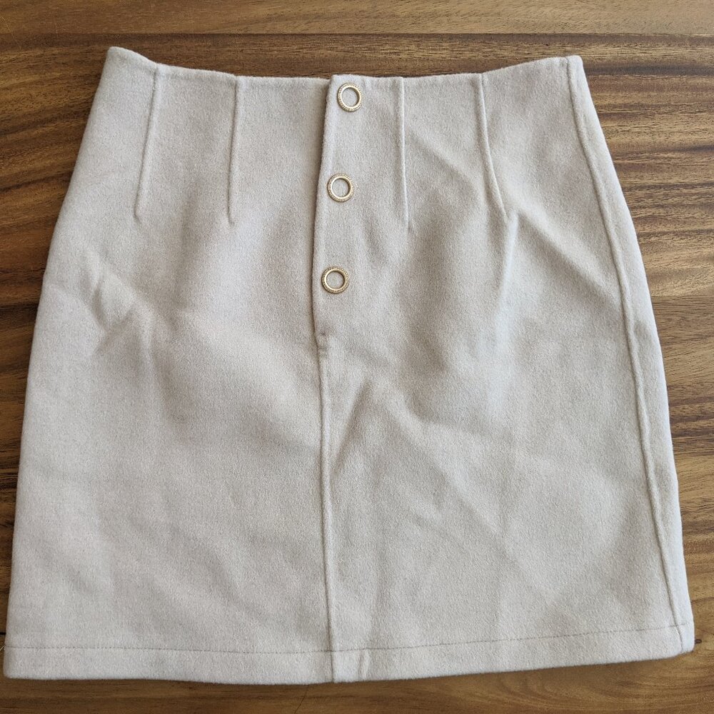 Beige wool mini skirt